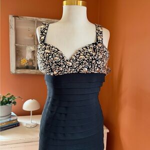 Sherri Hill Black and Silver Embellished Dress